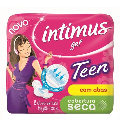 Absorvente Intimus Gel Teen Cobertura Seca com Abas 8 Unidades