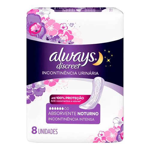 Absorvente Noturno Always Discreet Incontinência Urinária 8 Unidades Absorvente Noturno Always Discreet Incontinência Urinária 8 Unidades