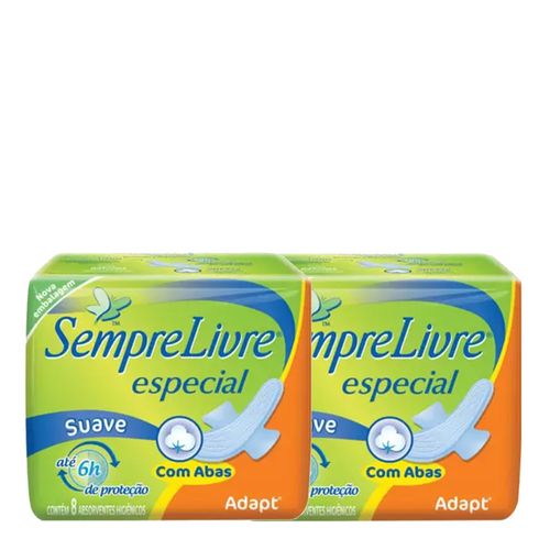 Absorvente Sempre Livre Especial Adapt Suave Com Abas 2 Embalagens com 8 Absorventes Cada Absorvente Sempre Livre Especial Adapt Suave Com Abas 2 Embalagens com 8 Absorventes Cada