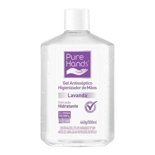 Álcool em Gel 70% Pure Hands Lavanda Antisséptico e Hidratante 500ml