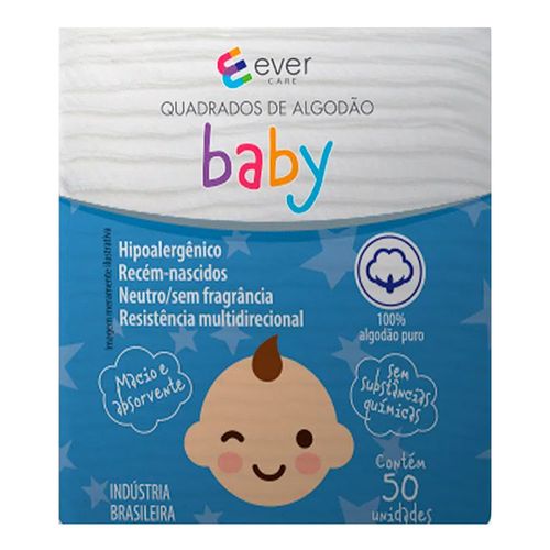 Algodão Quadrado Ever Care Baby 50 Unidades Algodão Quadrado Ever Care Baby 50 Unidades