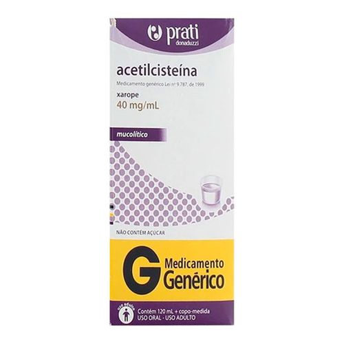 Acetilcisteína Xarope 40mg/ml Genérico Prati 120ml Acetilcisteína Xarope 40mg/ml Genérico Prati 120ml