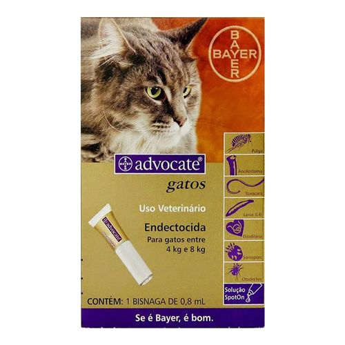 ADVOCATE GATOS -para gatos de 4kg até 8kg - pipeta com 0,8ml ADVOCATE GATOS -para gatos de 4kg até 8kg - pipeta com 0,8ml