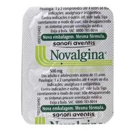Analgésico Novalgina 500mg Sanofi 4 Comprimidos Analgésico Novalgina 500mg Sanofi 4 Comprimidos