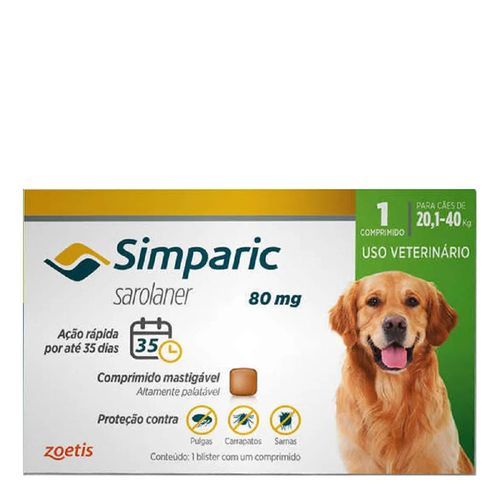 Antipulga Simparic para Cães de 20,1 a 40Kg - 80mg