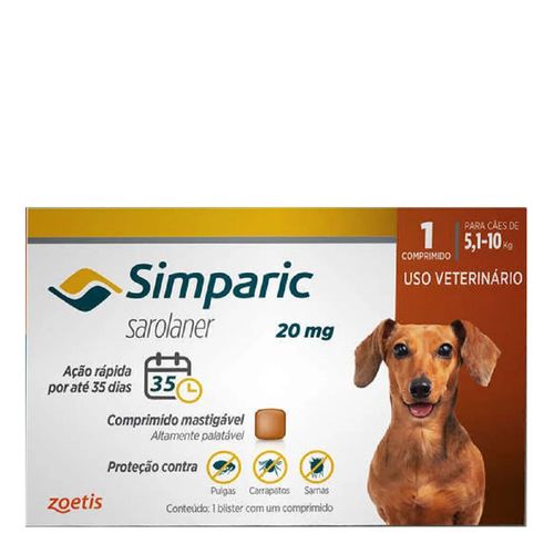 Antipulga Simparic para Cães de 5,1 a 10Kg - 20mg Antipulga Simparic para Cães de 5,1 a 10Kg - 20mg