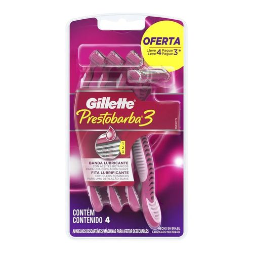 Aparelho de Depilar Descartável Feminino Gillette Prestobarba3 4 Unidades Aparelho de Depilar Descartável Feminino Gillette Prestobarba3 4 Unidades