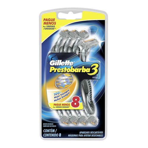 Aparelho de Barbear Gillette Prestobarba 3 - 8 Unidades Aparelho de Barbear Gillette Prestobarba 3 - 8 Unidades