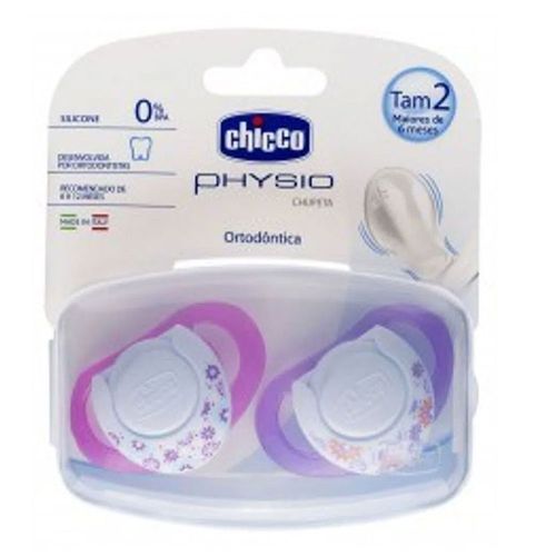 Chupeta Chicco Physio Ring Rosa Bico Silicone Tamanho 2 - 6 A 12 Meses C/2 Unidades