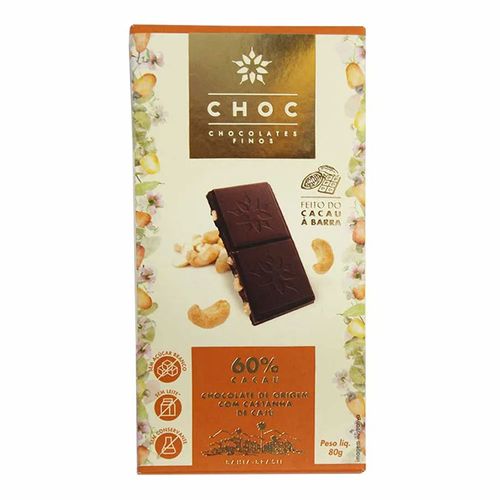 Chocolate 60% Cacau Com Castanha De Caju - Choc Chocolates - 80g Chocolate 60% Cacau Com Castanha De Caju - Choc Chocolates - 80g