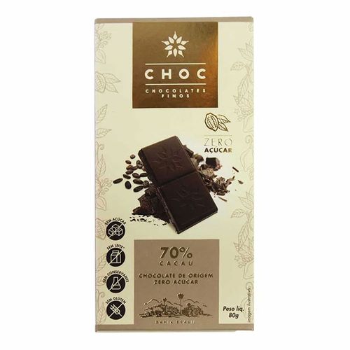 Chocolate 70% Cacau Zero Açúcar - Choc Chocolates - 80g Chocolate 70% Cacau Zero Açúcar - Choc Chocolates - 80g