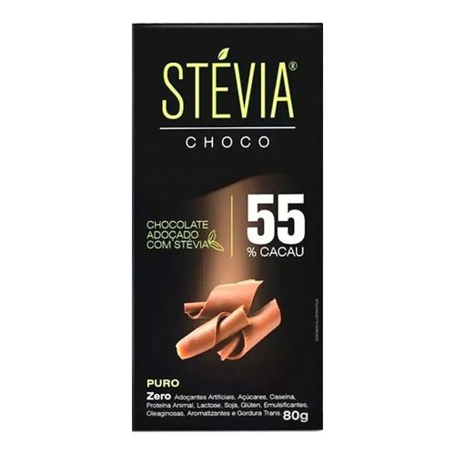 Chocolate Adoçado com Stevia 55% Cacau - Stevia Choco - 80g Chocolate Adoçado com Stevia 55% Cacau - Stevia Choco - 80g