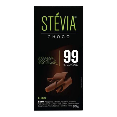 Chocolate Adoçado com Stevia 99% Cacau - Stevia Choco - 80g Chocolate Adoçado com Stevia 99% Cacau - Stevia Choco - 80g