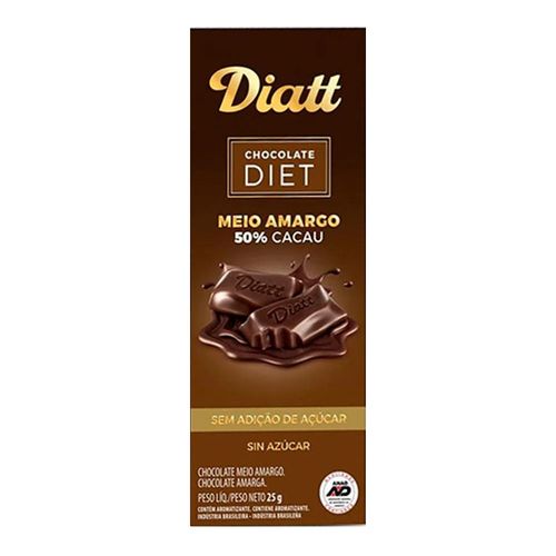 Chocolate Meio Amargo Diatt 50% Cacau Diet 25g Chocolate Meio Amargo Diatt 50% Cacau Diet 25g