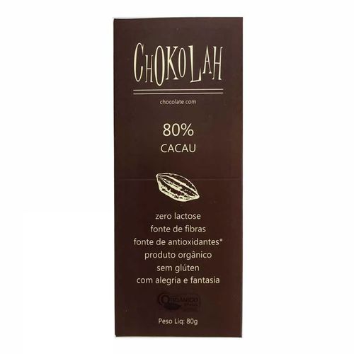 Chocolate Orgânico 80% Cacau - Chokolah - 80g