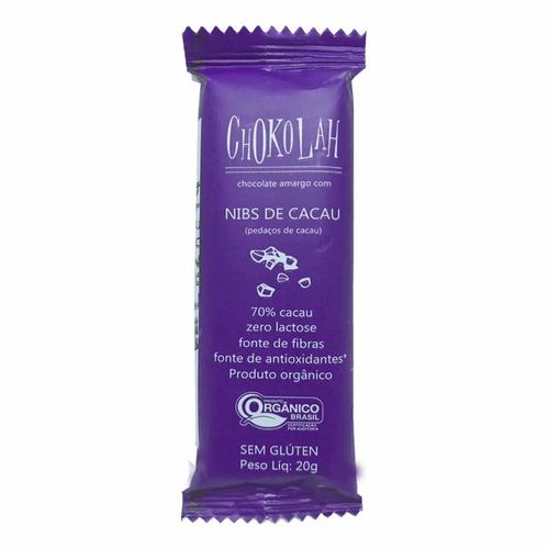 Chocolate Orgânico Amargo 70% Cacau com Nibs - Chokolah - 20g