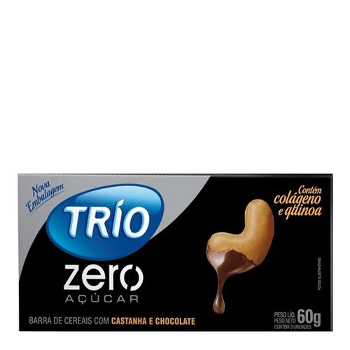 Barra de Cereais Trio Castanha com Chocolate Zero Açúcar 3 Unidades de 20g Barra de Cereais Trio Castanha com Chocolate Zero Açúcar 3 Unidades de 20g
