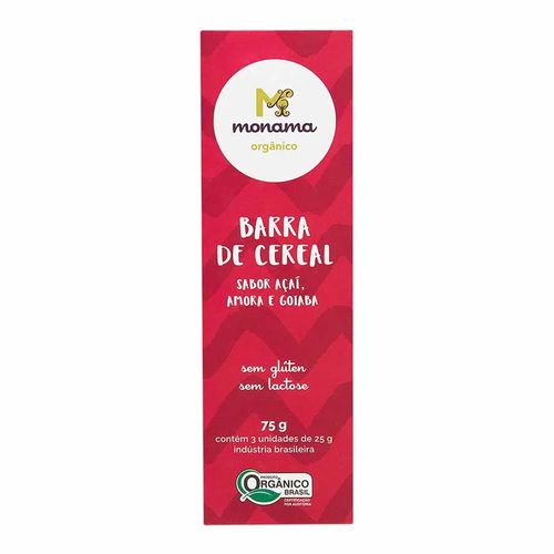 Barra de Cereais Orgânico com Açaí, Amora e Goiaba sem Glúten - Monama - 3 unidades de 25g Barra de Cereais Orgânico com Açaí, Amora e Goiaba sem Glúten - Monama - 3 unidades de 25g