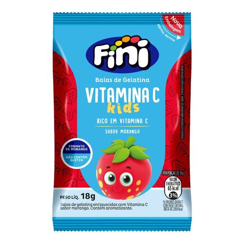Balas de Gelatina Fini Kids Vitamina C Morango 18g Balas de Gelatina Fini Kids Vitamina C Morango 18g