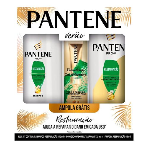 Kit Shampoo Pantene Restauração 350ml + Condicionador 175ml + Ampola 15ml Kit Shampoo Pantene Restauração 350ml + Condicionador 175ml + Ampola 15ml