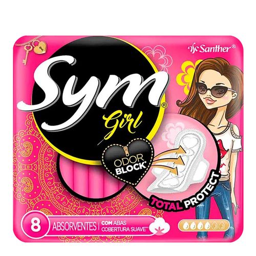 Absorvente Sym Girl Total Protect Cobertura Suave Com Abas 8 Unidades Absorvente Sym Girl Total Protect Cobertura Suave Com Abas 8 Unidades