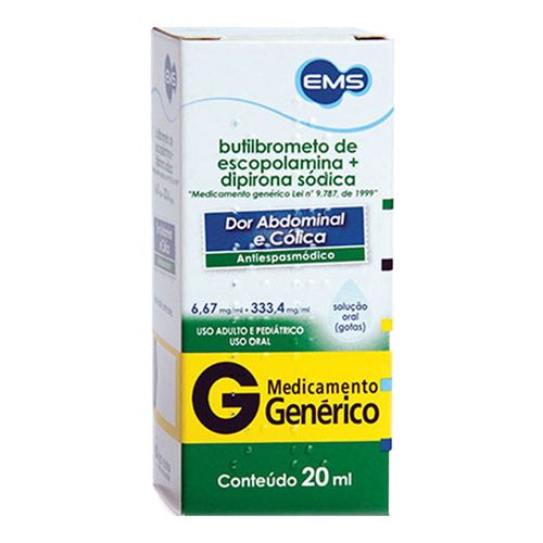 Butilbrometo de Escopolamina gotas + Dipirona Sódica 20ml genérico Butilbrometo de Escopolamina gotas + Dipirona Sódica 20ml genérico
