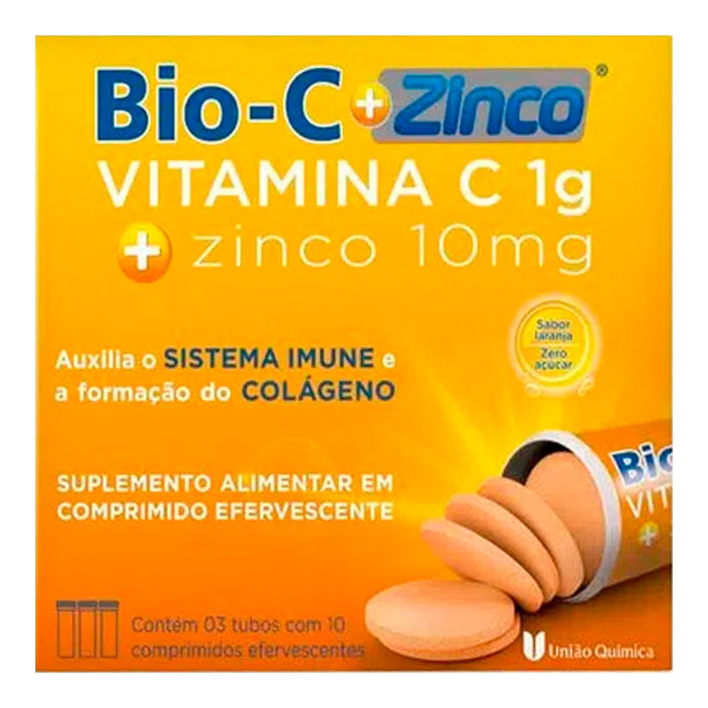 Vitamina C Bio-C + Zinco 1000mg União Química 30 Comprimidos Efervescente -  Drogarias Pacheco