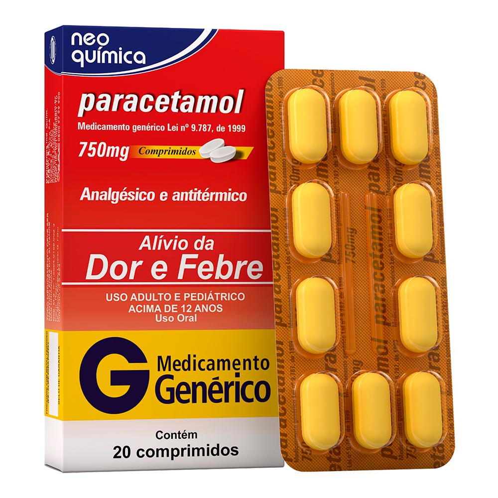 Paracetamol 750mg Genérico Neo Química 20 Comprimidos - Drogarias Pacheco