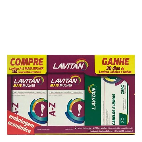Kit Lavitan AZ Mais Mulher 180 Comprimidos Grátis Hair 30 Comprimidos Kit Lavitan AZ Mais Mulher 180 Comprimidos Grátis Hair 30 Comprimidos