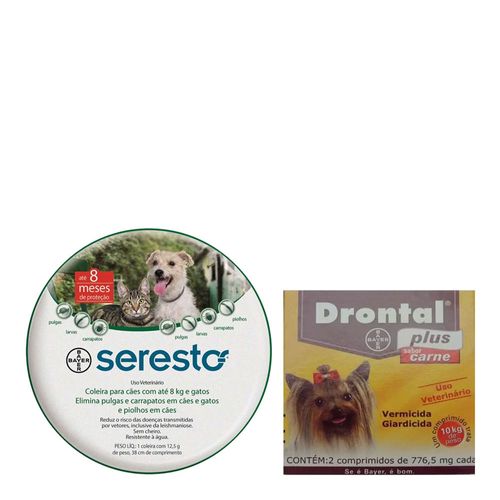 SERESTO Coleira Antipulgas e Carrapatos Até 8 Kg GANHE 1 DRONTAL PLUS para cães até 10kg cx com 2 comprimidos sabor carne SERESTO Coleira Antipulgas e Carrapatos Até 8 Kg GANHE 1 DRONTAL PLUS para cães até 10kg cx com 2 comprimidos sabor carne