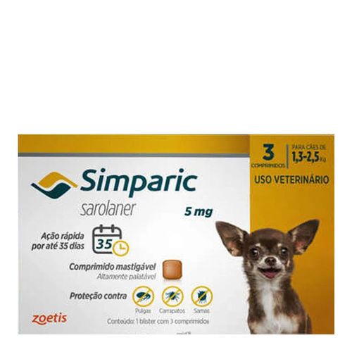 simparic antipulgas para Cães de 1,3 a 2,6Kg - 5mg - 3 comprimidos simparic antipulgas para Cães de 1,3 a 2,6Kg - 5mg - 3 comprimidos