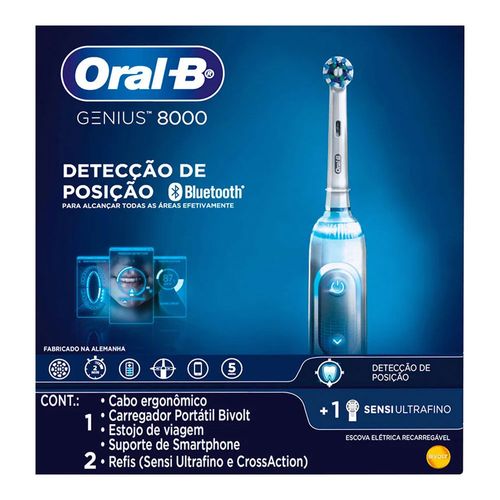 Escova Elétrica Recarregável Oral-B Genius 8000 Bivolt + 2 Refis Sensi Ultrafino e CrossAction Escova Elétrica Recarregável Oral-B Genius 8000 Bivolt + 2 Refis Sensi Ultrafino e CrossAction