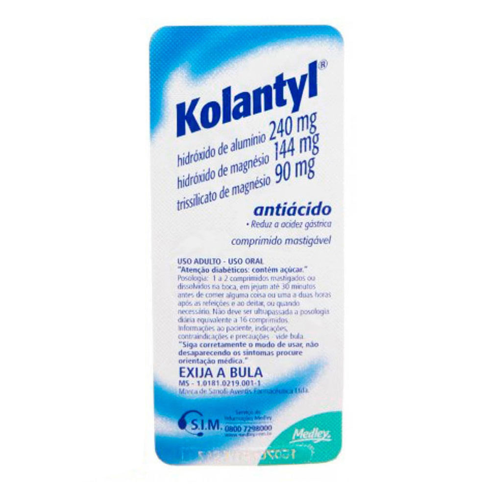 Antiácido Kolantyl 240mg + 144mg + 90mg 6 Comprimidos