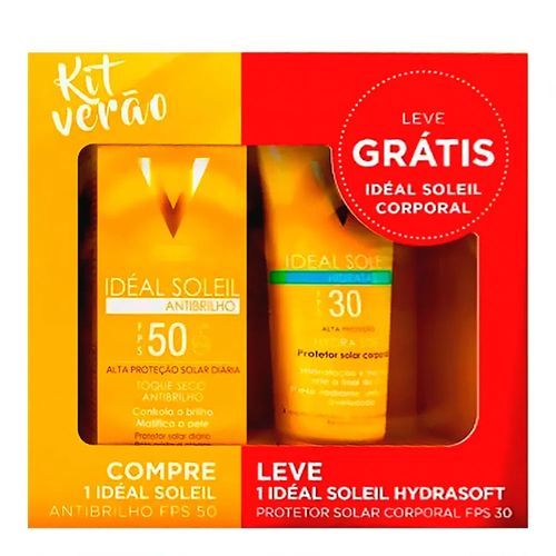 Kit Protetor Solar Vichy Ideal Solei Antibrilho FPS 50 40g Grátis Protetor Corporal Hydrasoft FPS 30 120ml Kit Protetor Solar Vichy Ideal Solei Antibrilho FPS 50 40g Grátis Protetor Corporal Hydrasoft FPS 30 120ml
