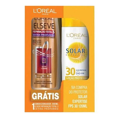 Protetor Solar L'Oréal Expertise FPS 30 120ml + Grátis Condicionador Elseve 200ml Protetor Solar L'Oréal Expertise FPS 30 120ml + Grátis Condicionador Elseve 200ml