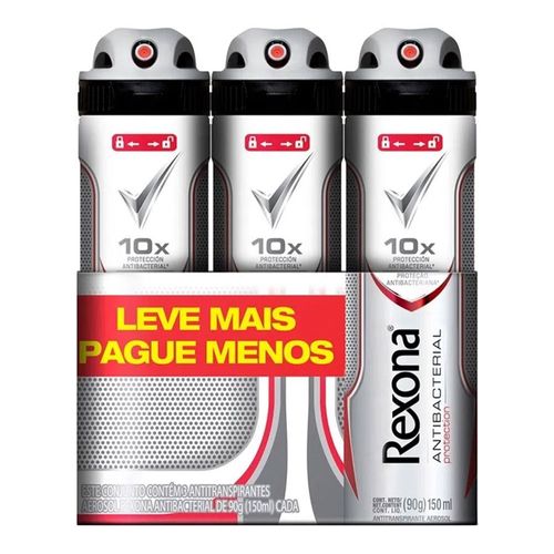 Desodorante Aerosol Rexona Antibacteriano 90g 3 Unidades Desodorante Aerosol Rexona Antibacteriano 90g 3 Unidades