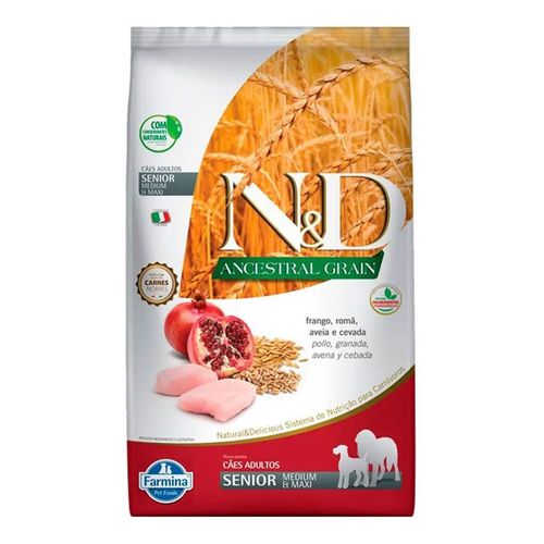 Ração Farmina N&D Adulto Low Grain Raças Médias Frango e Romã