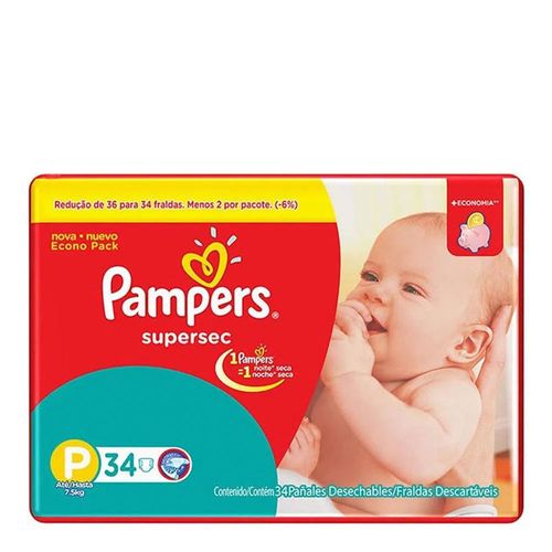 Fralda Descartável Pampers Supersec Pacotão P 34 Unidades Fralda Descartável Pampers Supersec Pacotão P 34 Unidades