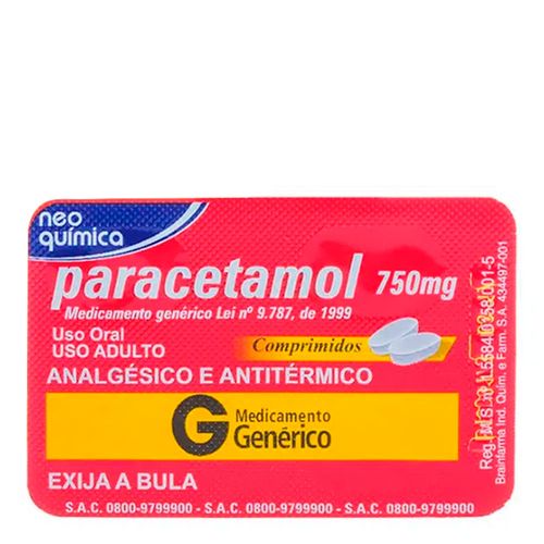 Paracetamol 750mg 4 comprimidos genérico Paracetamol 750mg 4 comprimidos genérico