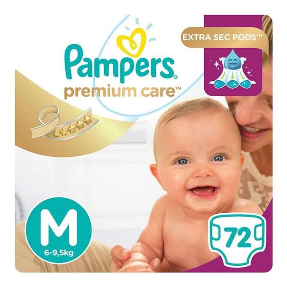 Fralda Descartável Pampers Premium Care M 72 Unidades Drogarias Pacheco