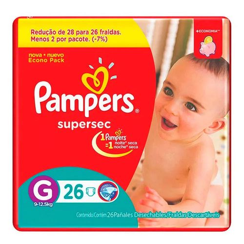 Fralda Descartável Pampers Supersec Pacotão G 26 Unidades Fralda Descartável Pampers Supersec Pacotão G 26 Unidades