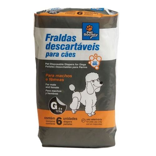 Fralda Descartável Pet Society Grande para Machos e Fêmeas - 6 Unidades Fralda Descartável Pet Society Grande para Machos e Fêmeas - 6 Unidades