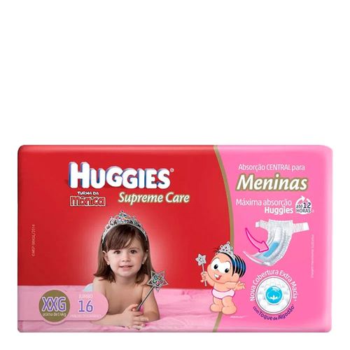 Fralda Descartável Turma da Mônica Huggies Supreme Care Feminina XXG 16 Unidades