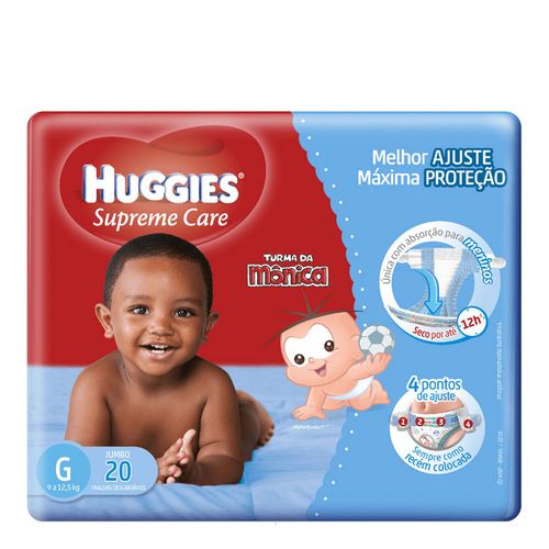 Fralda Descartável Turma da Mônica Huggies Supreme Care Masculina G 20 Unidades