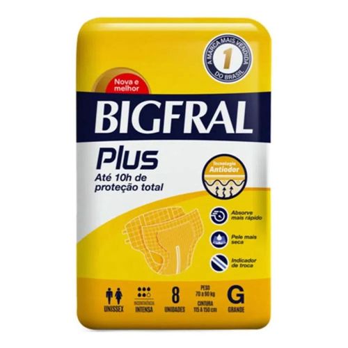 Fralda Geriátrica Bigfral Plus Grande 8 unidade Fralda Geriátrica Bigfral Plus Grande 8 unidade