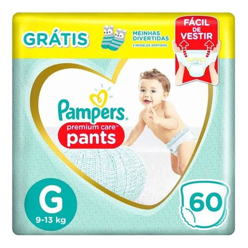 Fralda Pampers Pants Premium Care G 60 unidades + 1 Par de Meias Infantis Fralda Pampers Pants Premium Care G 60 unidades + 1 Par de Meias Infantis