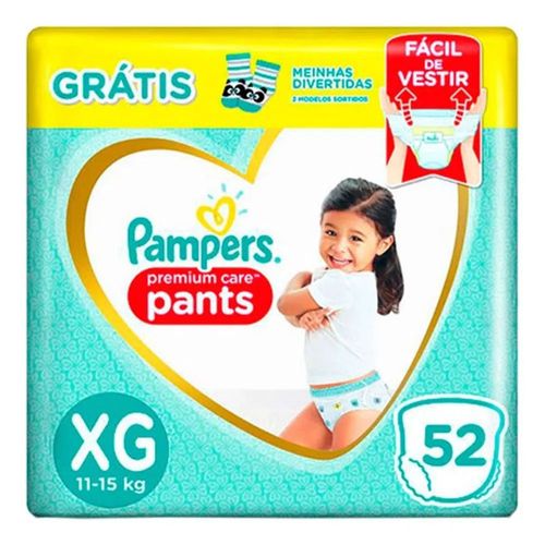 Fralda Pampers Pants Premium Care XG 52 unidades + 1 Par de Meias Infantis