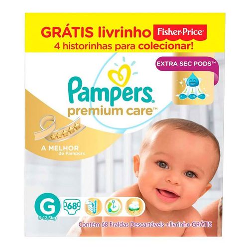 Fralda Pampers Premium Care G 68 Unidades + Livro Fisher Price Fralda Pampers Premium Care G 68 Unidades + Livro Fisher Price