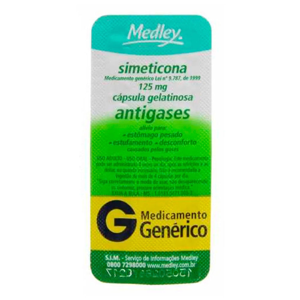 Antigases Simeticona 125mg Genérico Medley 3 Comprimidos