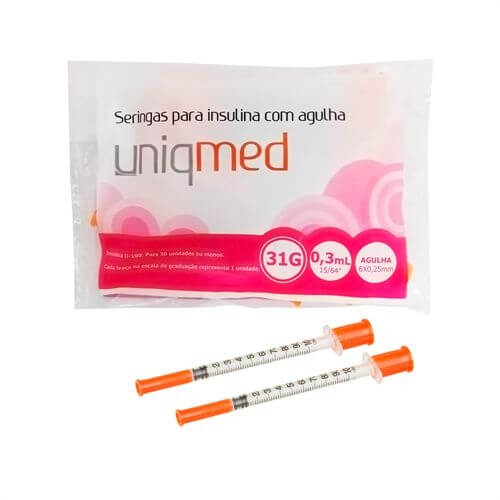 Seringa Para Insulina Uniqmed Com Agulha 31g 0,3ml (6x0,25mm) 10 Unidades